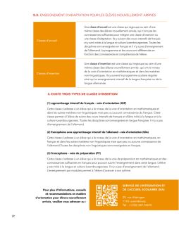 Enseignement d'adaption pour les élèves nouvellement arrivés